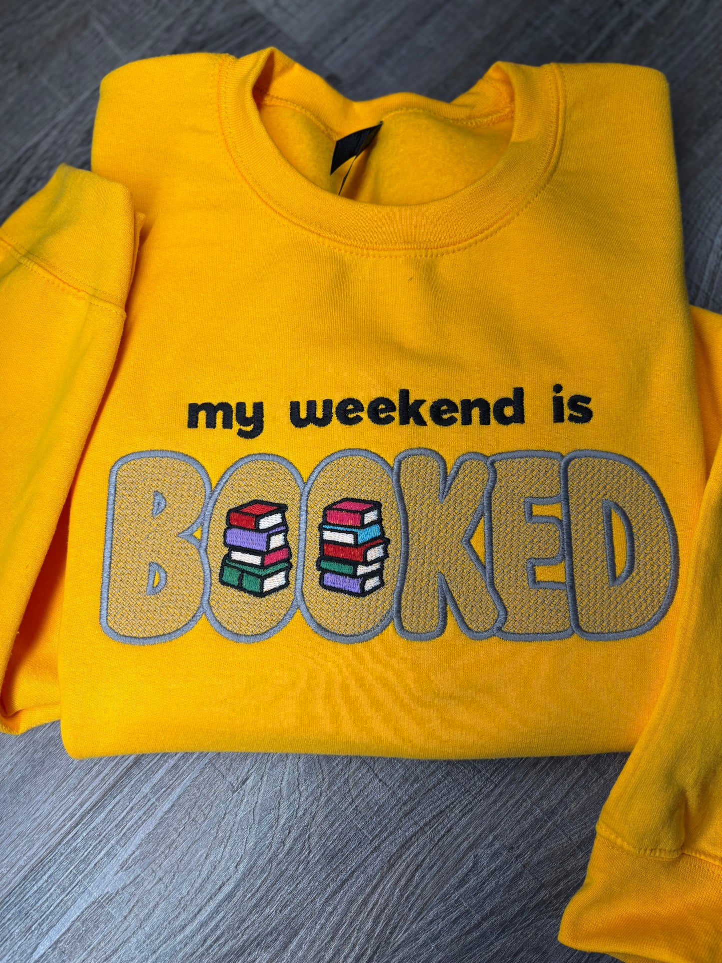Embroidered Booked Sweatshirt: Monochrome Bookworm Reading Sweater
