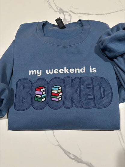 Embroidered Booked Sweatshirt: Monochrome Bookworm Reading Sweater