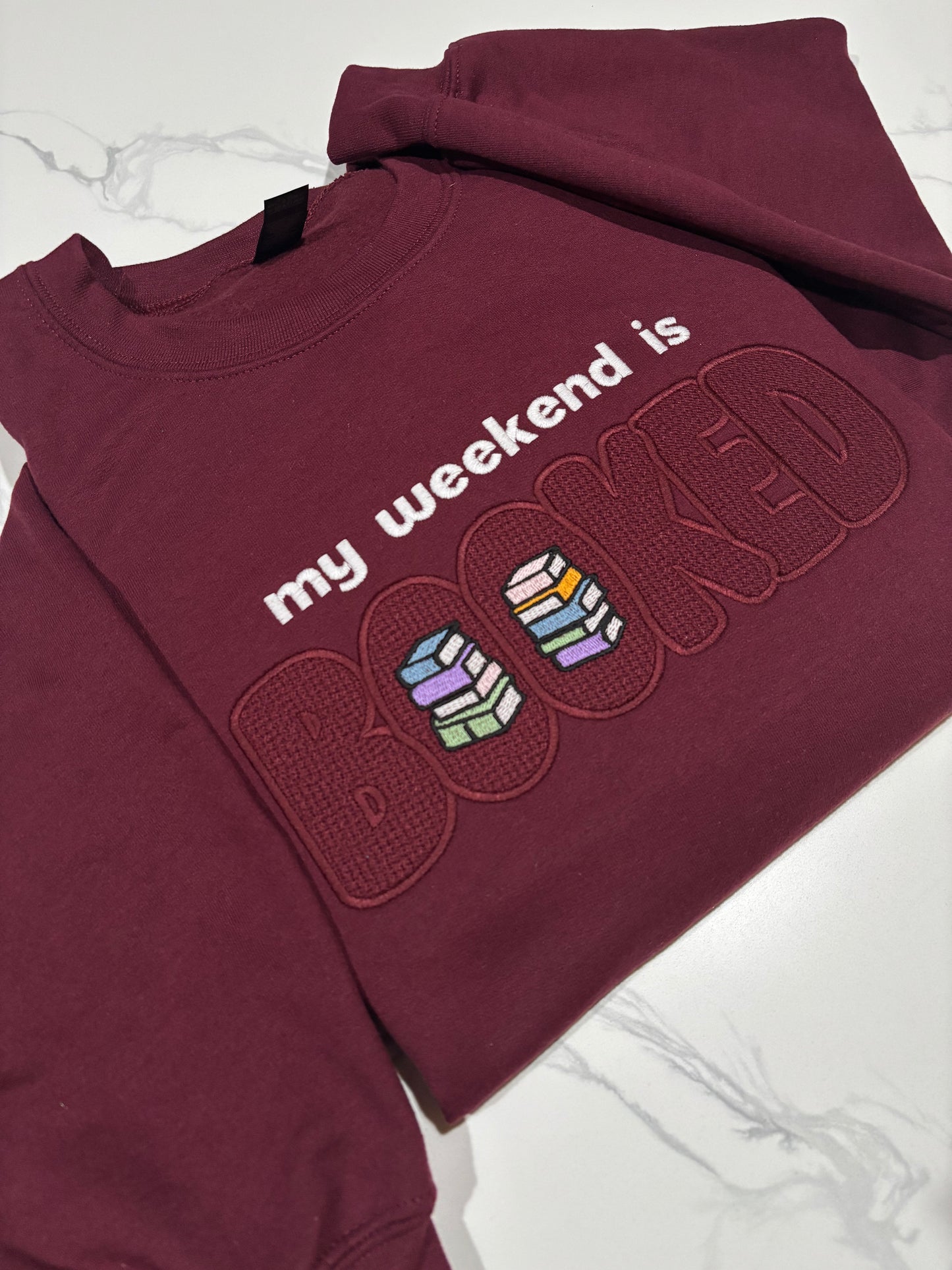 Embroidered Booked Sweatshirt: Monochrome Bookworm Reading Sweater