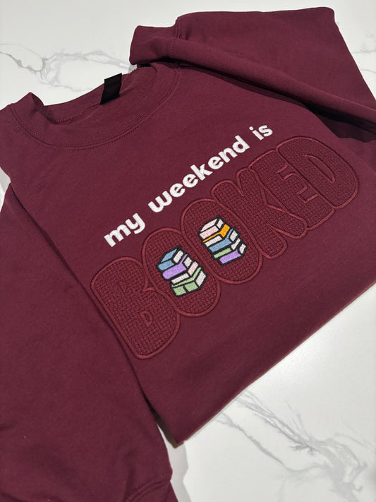 Embroidered Booked Sweatshirt: Monochrome Bookworm Reading Sweater