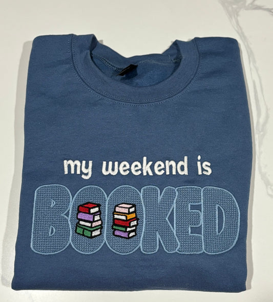 Embroidered Booked Sweatshirt: Monochrome Bookworm Reading Sweater